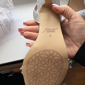 Badgley Mischka Silver Glitter Jeweled Slingback Heels